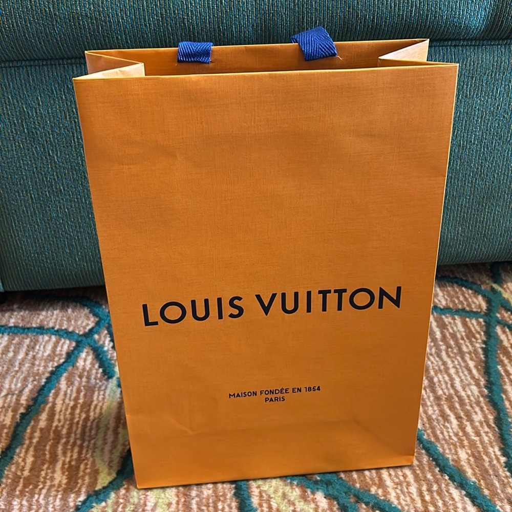 Louis Vuitton Orange Tote with Blue Handles